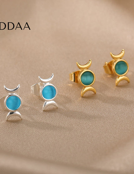 Bouge Earrings | Gold Green Opal Stud Earrings - Silver - Earrings