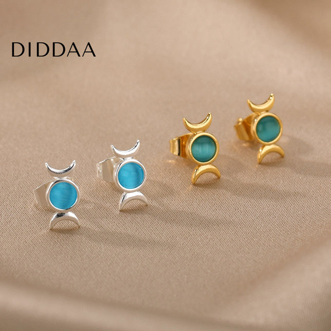 Bouge Earrings | Gold Green Opal Stud Earrings - Silver - Earrings