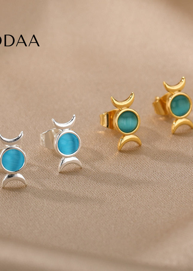 Bouge Earrings | Gold Green Opal Stud Earrings - Silver - Earrings