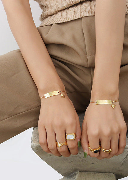 European and American ins cold wind light luxury eight-pointed star square brand retro bracelet titanium steel plated 18K real gold hand jewelry E106