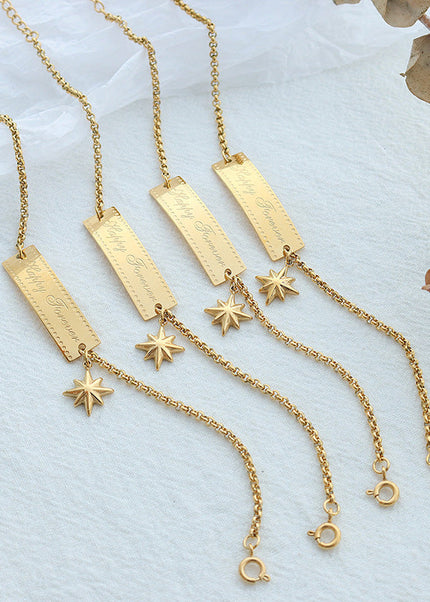 European and American ins cold wind light luxury eight-pointed star square brand retro bracelet titanium steel plated 18K real gold hand jewelry E106