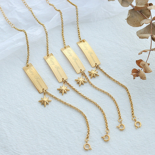 European and American ins cold wind light luxury eight-pointed star square brand retro bracelet titanium steel plated 18K real gold hand jewelry E106