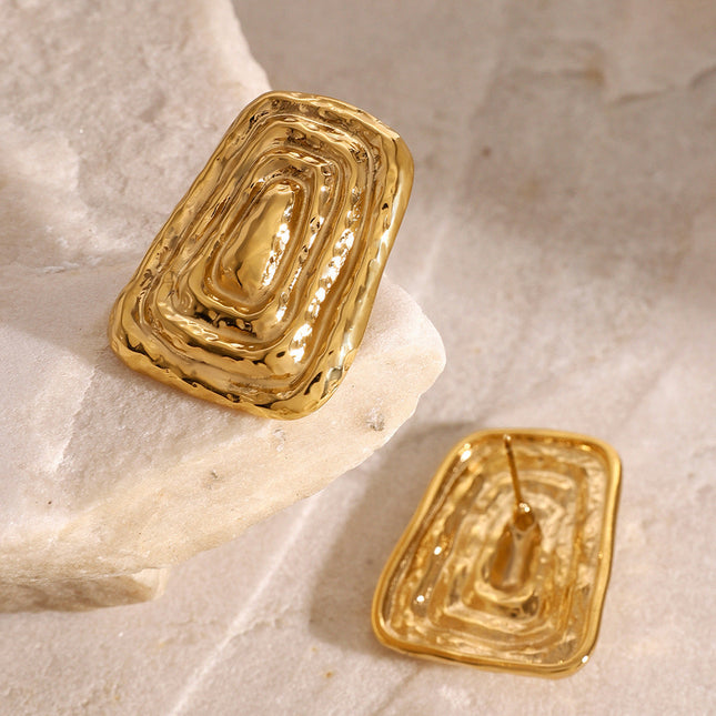 Jieding European and American stainless steel hammer geometric stud earrings luxury niche earrings titanium steel earrings cross-border earrings