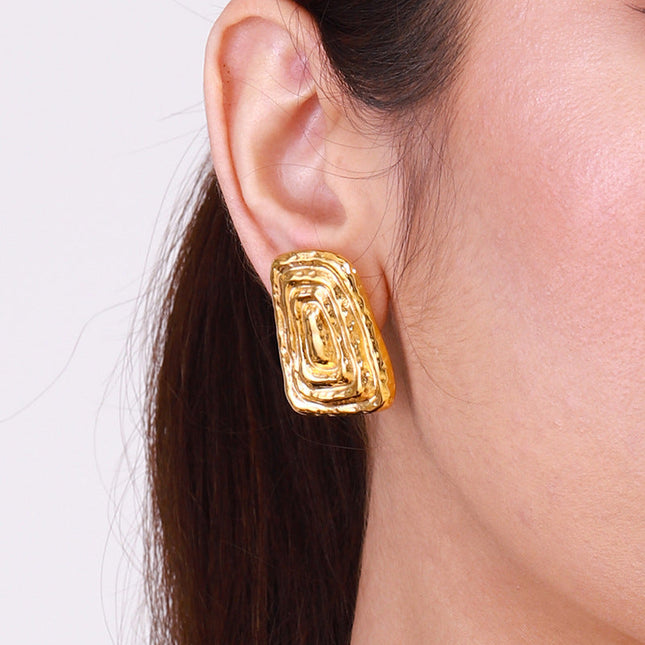 Jieding European and American stainless steel hammer geometric stud earrings luxury niche earrings titanium steel earrings cross-border earrings