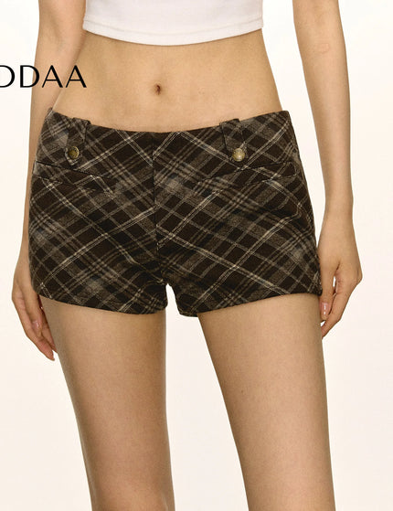 Brown Cozy Flannel Ariseism American Vintage Plaid Shorts - XS / Brown - Shorts