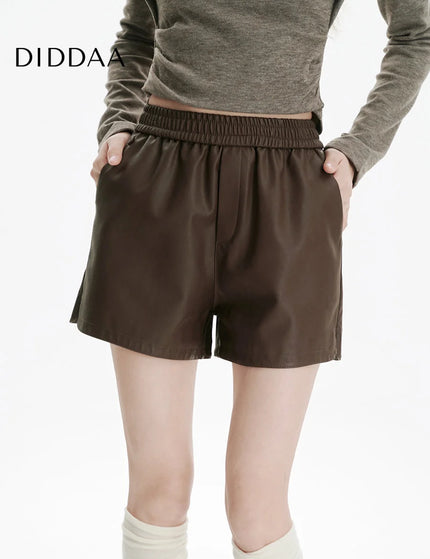 Brown High-Waisted Loose PU Leather Shorts for Women - S / Brown - Shorts