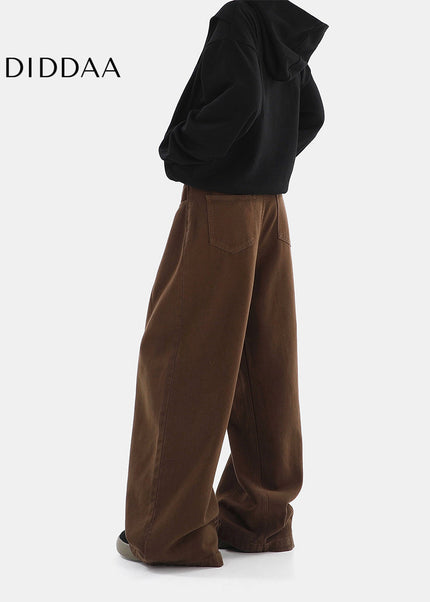 Brown High-Waisted Pleated Wide Leg Jeans Women’s Casual - Women’s Jeans