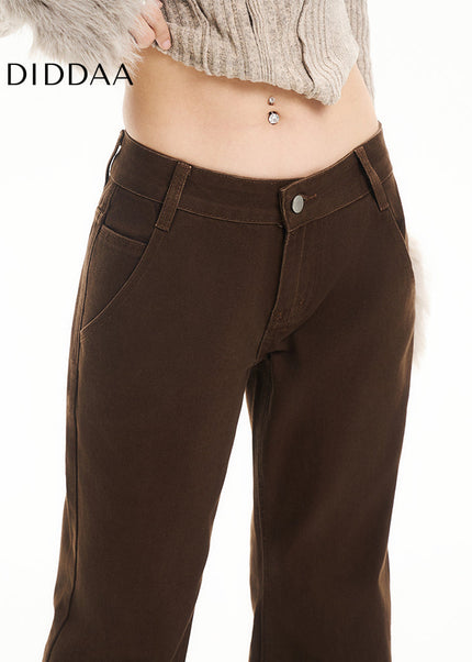 Brown Slim Retro Flared Pants for Women - Women’s Jeans
