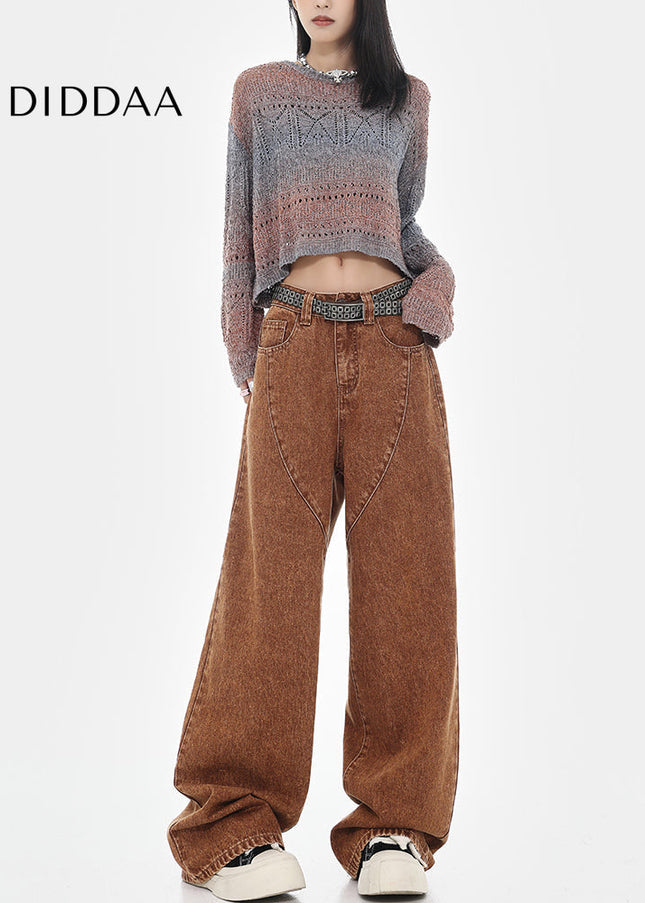 Brown Versatile Wide-Leg Trousers for Women - Women’s Jeans