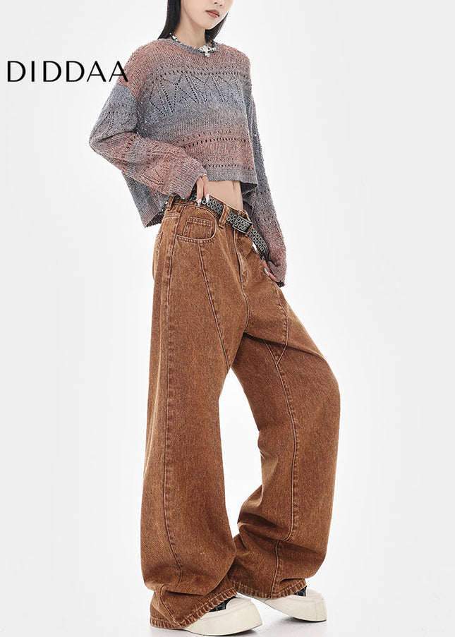 Brown Versatile Wide-Leg Trousers for Women - Women’s Jeans