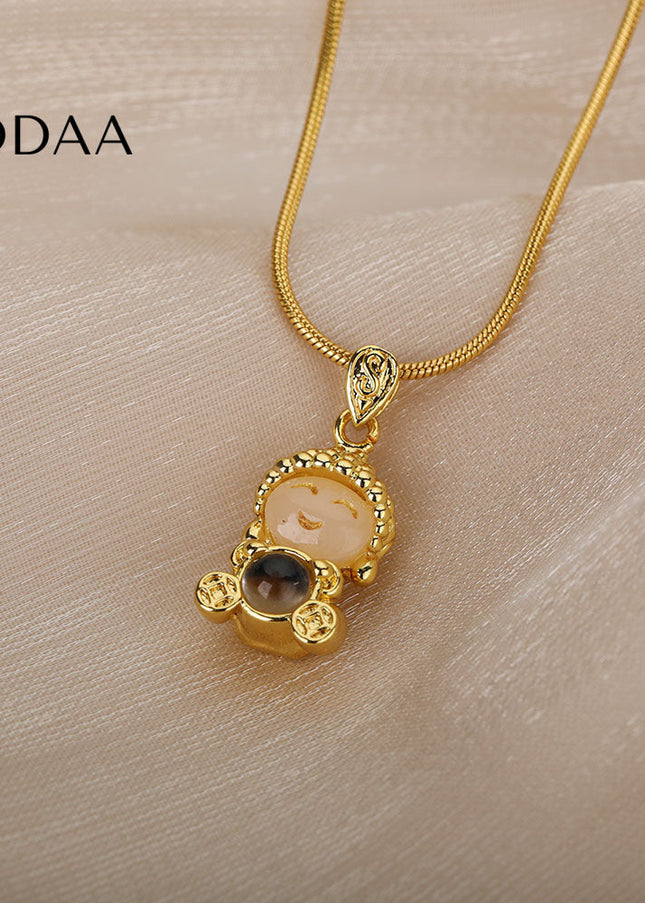 Buddha Pendant Necklace | Gold Opal Chain - Gold - Necklaces