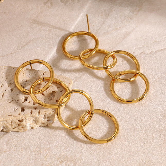 Jieding European and American stainless steel geometric ring bracelet is simple and does not fade, circle stud earrings are versatile earrings cross-border