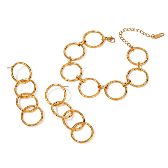 Jieding European and American stainless steel geometric ring bracelet is simple and does not fade, circle stud earrings are versatile earrings cross-border