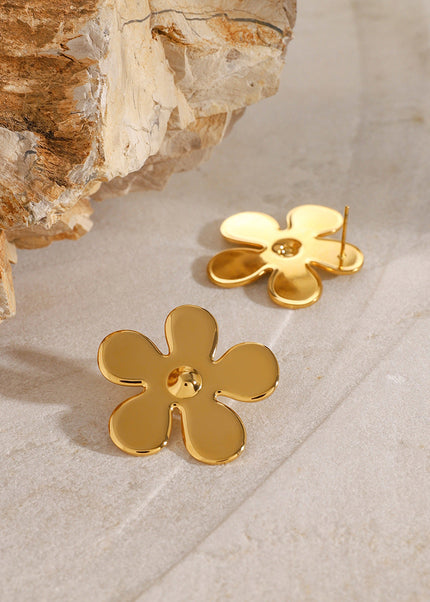 INS 18K gold stainless steel glossy flower earrings European and American fashion high-end sense light luxury niche titanium steel flower stud earrings