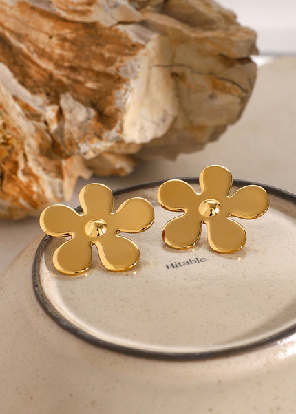 INS 18K gold stainless steel glossy flower earrings European and American fashion high-end sense light luxury niche titanium steel flower stud earrings