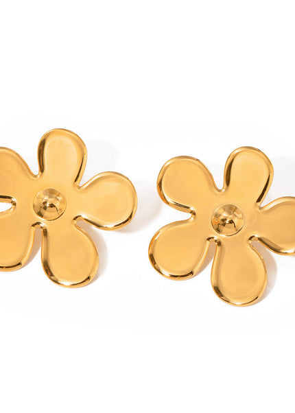 INS 18K gold stainless steel glossy flower earrings European and American fashion high-end sense light luxury niche titanium steel flower stud earrings