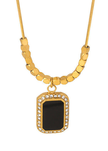 French retro does not fade, temperament light luxury, black square brand diamond pendant, fashionable and delicate geometric small square necklace