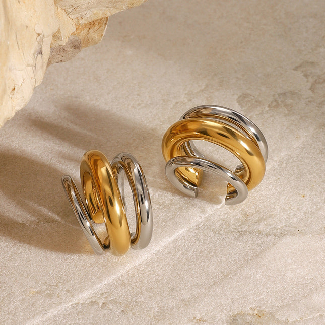 Jieding European and American stainless steel double C earrings high-end niche ins ear clip titanium steel ear jewelry cross-border earring