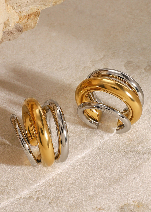 Jieding European and American stainless steel double C earrings high-end niche ins ear clip titanium steel ear jewelry cross-border earring