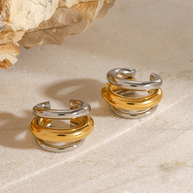 Jieding European and American stainless steel double C earrings high-end niche ins ear clip titanium steel ear jewelry cross-border earring