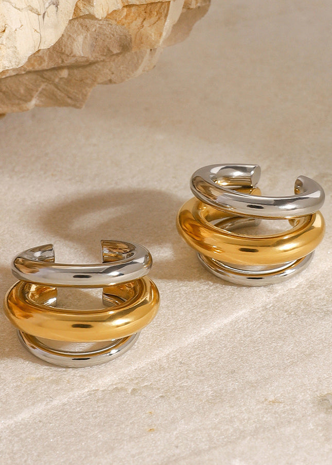 Jieding European and American stainless steel double C earrings high-end niche ins ear clip titanium steel ear jewelry cross-border earring