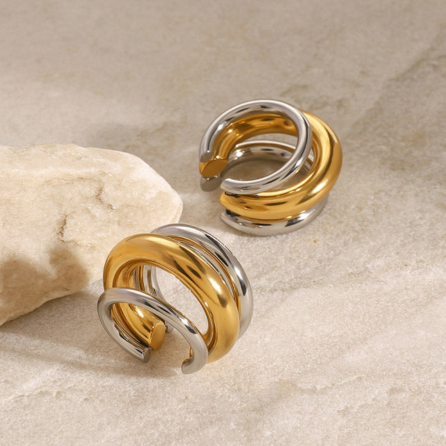 Jieding European and American stainless steel double C earrings high-end niche ins ear clip titanium steel ear jewelry cross-border earring