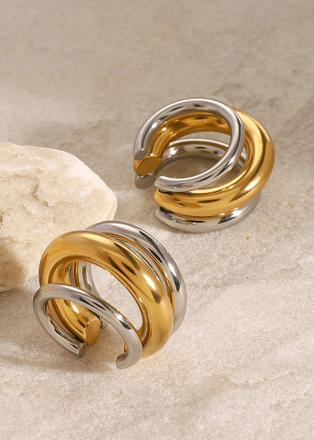 Jieding European and American stainless steel double C earrings high-end niche ins ear clip titanium steel ear jewelry cross-border earring