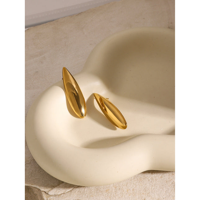 European and American 18K gold stainless steel glossy waterdrop earrings ins minimalist style niche unique high-end titanium steel stud earrings