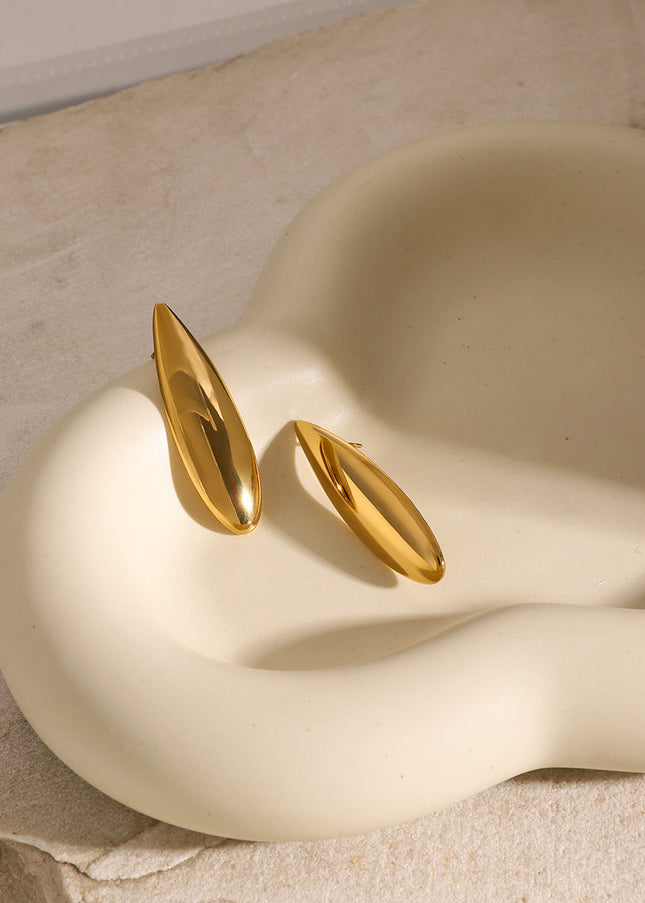 European and American 18K gold stainless steel glossy waterdrop earrings ins minimalist style niche unique high-end titanium steel stud earrings