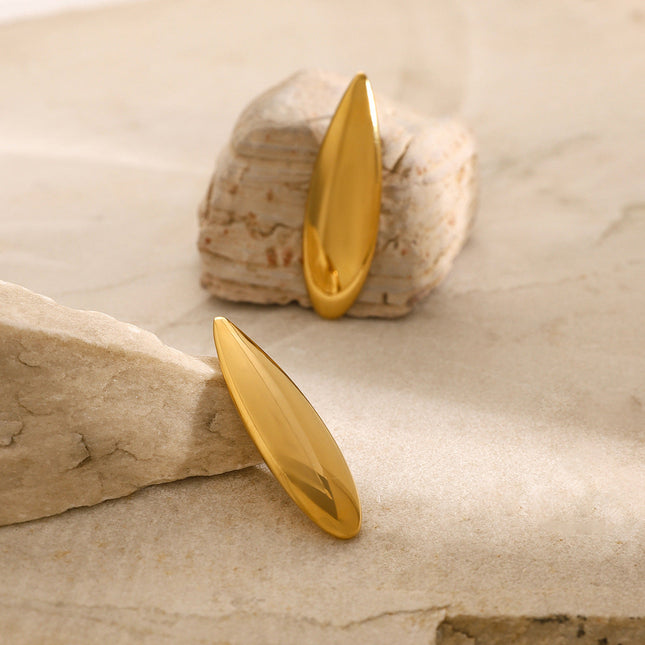 European and American 18K gold stainless steel glossy waterdrop earrings ins minimalist style niche unique high-end titanium steel stud earrings