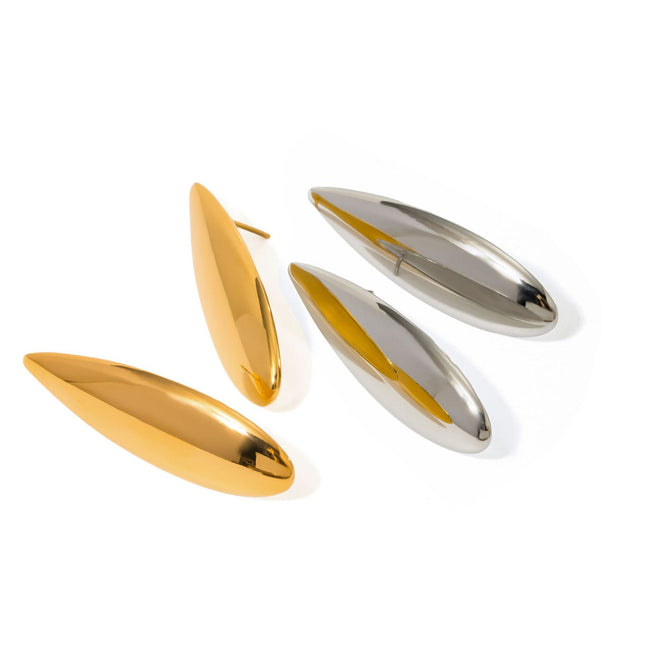 European and American 18K gold stainless steel glossy waterdrop earrings ins minimalist style niche unique high-end titanium steel stud earrings