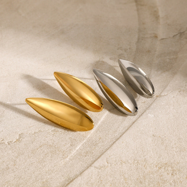 European and American 18K gold stainless steel glossy waterdrop earrings ins minimalist style niche unique high-end titanium steel stud earrings