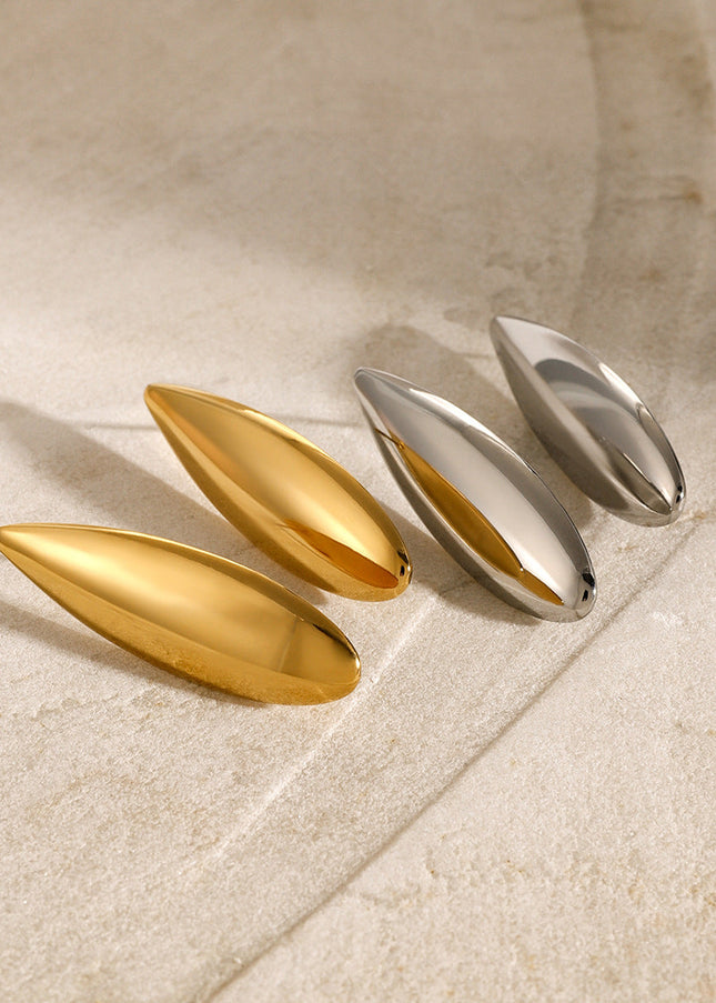 European and American 18K gold stainless steel glossy waterdrop earrings ins minimalist style niche unique high-end titanium steel stud earrings