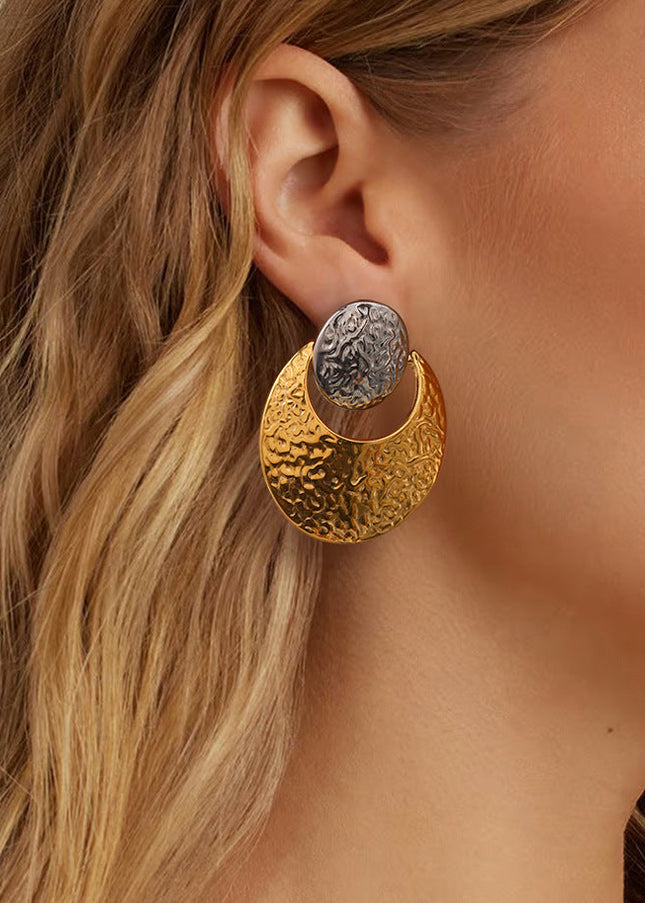 Jieding European and American stainless steel color-blocked earrings high-end niche earrings 18k titanium steel earrings cross-border earring