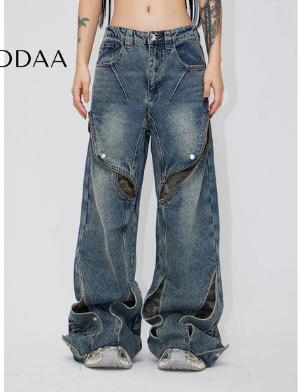 Camo Distressed Loose Wide Leg Jeans - L - Men’s Jeans