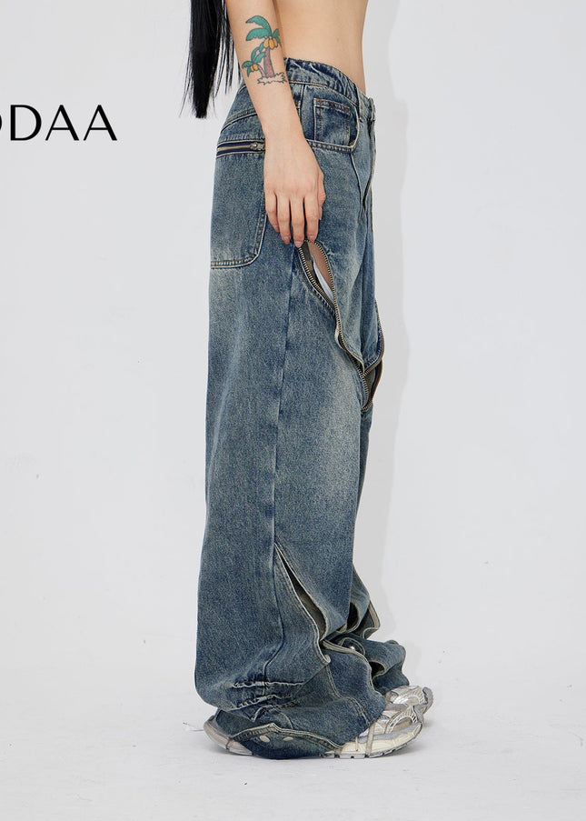 Camo Distressed Loose Wide Leg Jeans - Men’s Jeans