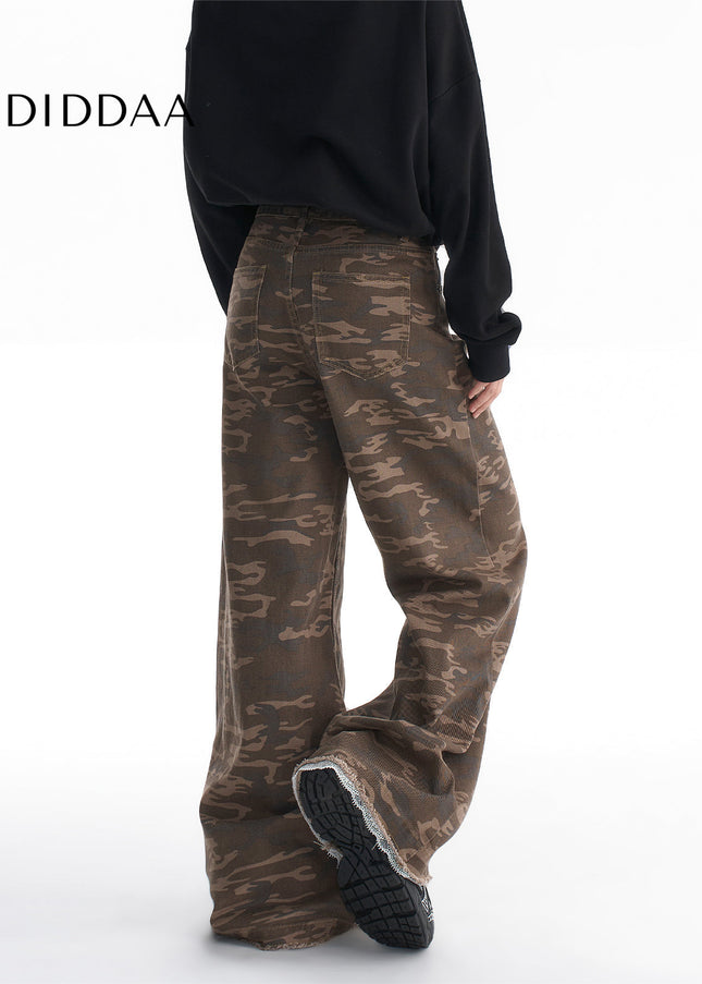 Camo Lace Side Straight Wide-Leg Jeans for Women - Women’s Jeans