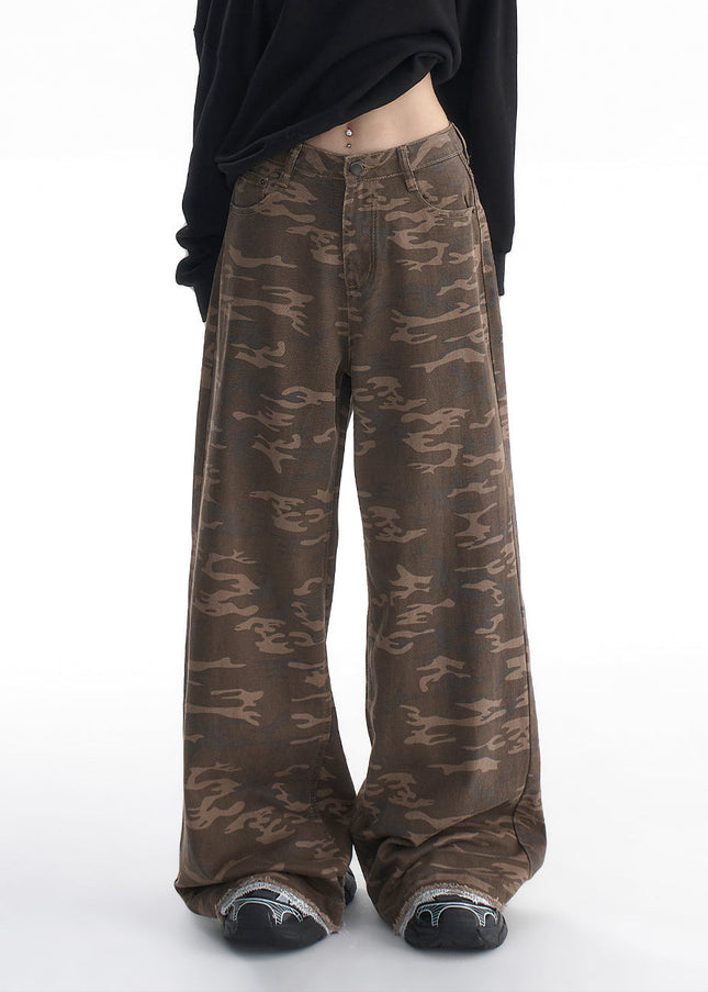 Camo Lace Side Straight Wide-Leg Jeans for Women - Women’s Jeans