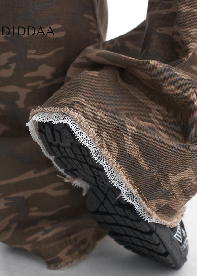 Camo Lace Side Straight Wide-Leg Jeans for Women - Women’s Jeans