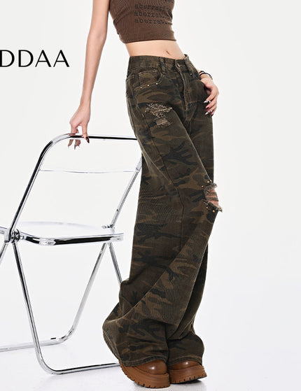 Camo Ripped High Waist Loose Jeans for Women - S / Camouflage - Women’s Jeans