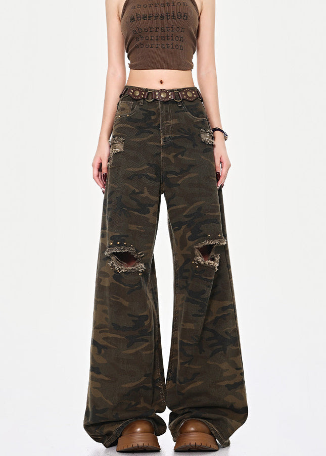 Camo Ripped High Waist Loose Jeans for Women - Women’s Jeans