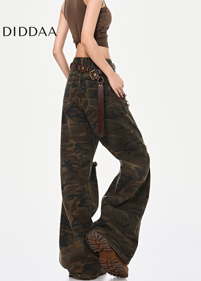 Camo Ripped High Waist Loose Jeans for Women - Women’s Jeans
