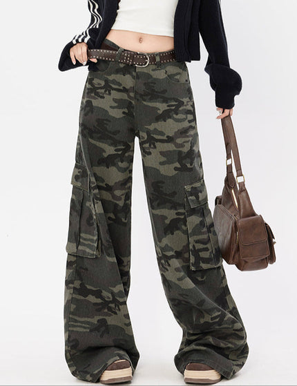 Camouflage Big Pocket High Waist Cargo Jeans - Women’s Jeans