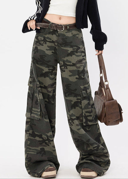 Camouflage Big Pocket High Waist Cargo Jeans - Women’s Jeans