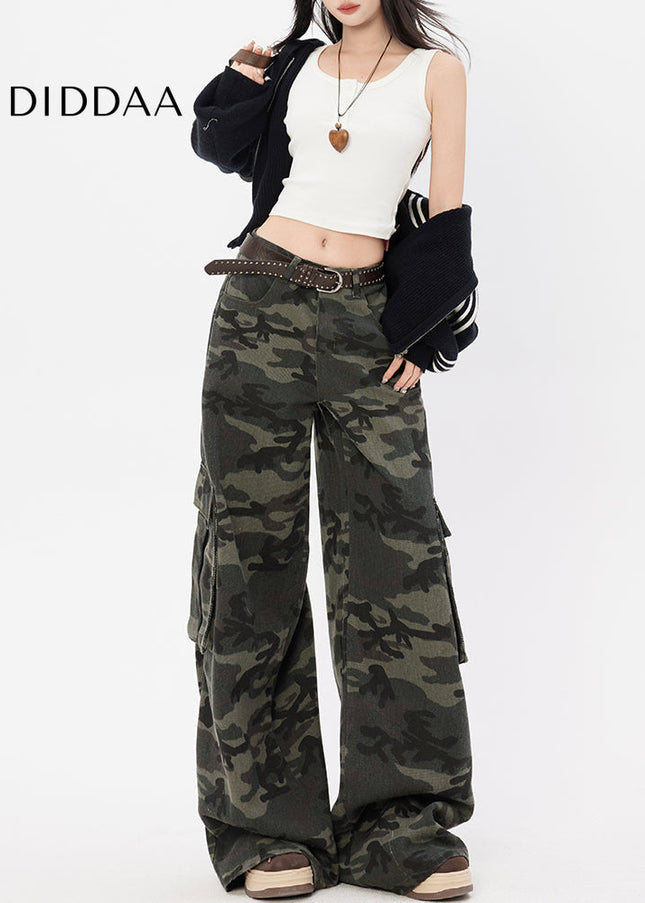 Camouflage Big Pocket High Waist Cargo Jeans - Women’s Jeans
