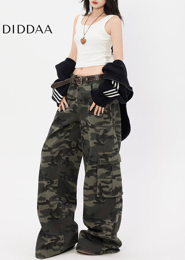 Camouflage Big Pocket High Waist Cargo Jeans - Women’s Jeans