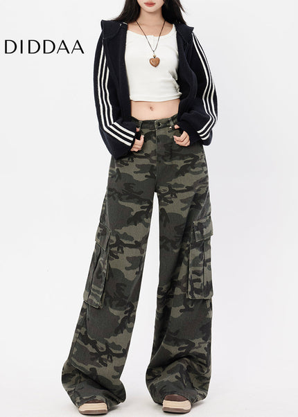 Camouflage Big Pocket High Waist Cargo Jeans - Women’s Jeans
