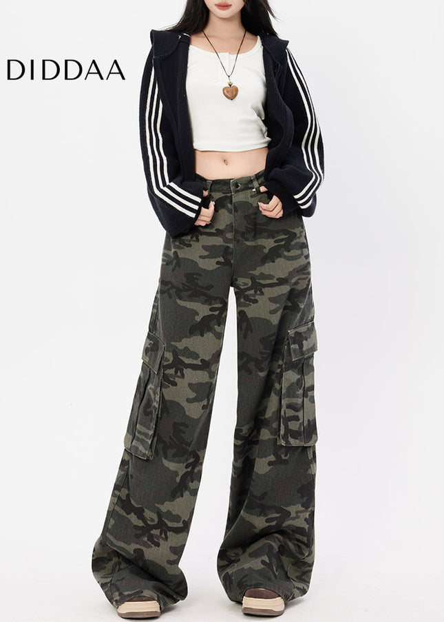 Camouflage Big Pocket High Waist Cargo Jeans - Women’s Jeans