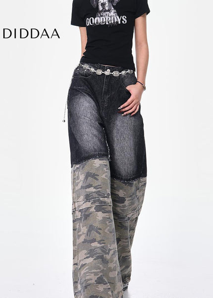 Camouflage High-Waisted Loose Cargo Jeans for Women - Women’s Jeans