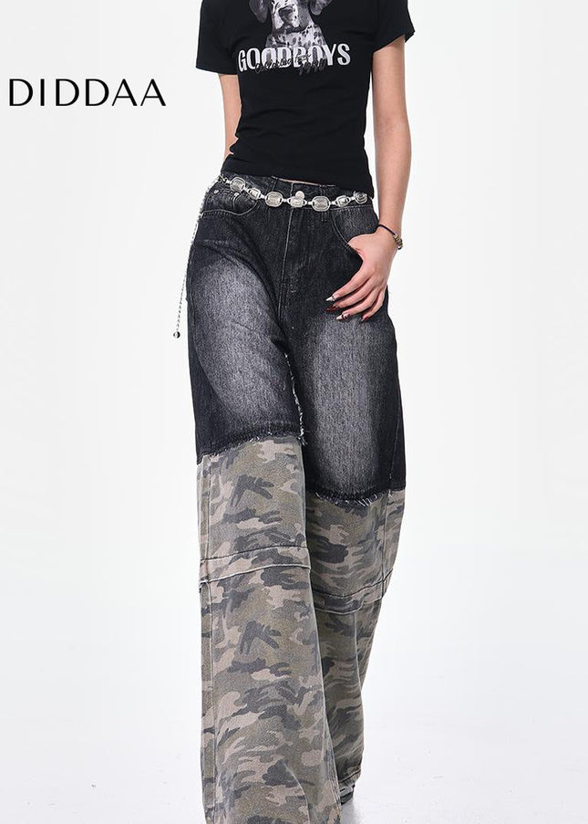 Camouflage High-Waisted Loose Cargo Jeans for Women - Women’s Jeans